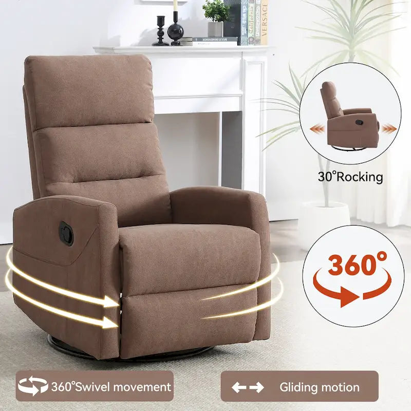 Fauteuil inclinable manuel avec fonction à bascule et pivotante, Fauteuil inclinable en tissu respirant, Fauteuils inclinables pour petits espaces