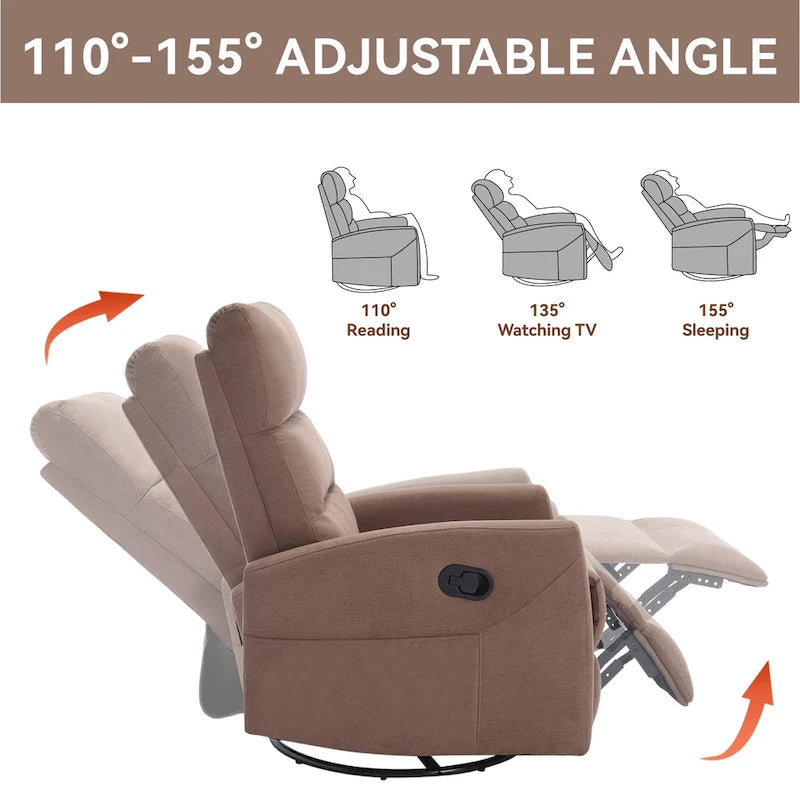 Fauteuil inclinable manuel avec fonction à bascule et pivotante, Fauteuil inclinable en tissu respirant, Fauteuils inclinables pour petits espaces