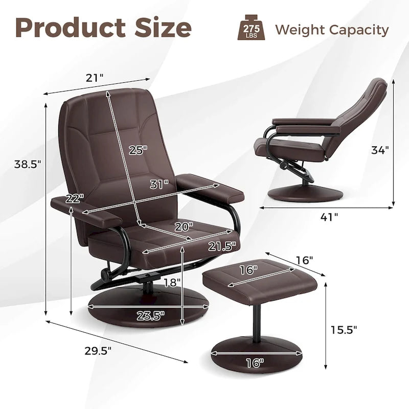 Fauteuil inclinable Costway avec ottoman et repose-pieds rembourré