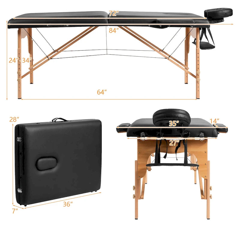 Costway Table de massage portable 84 L Lit de Spa facial réglable Tatouage