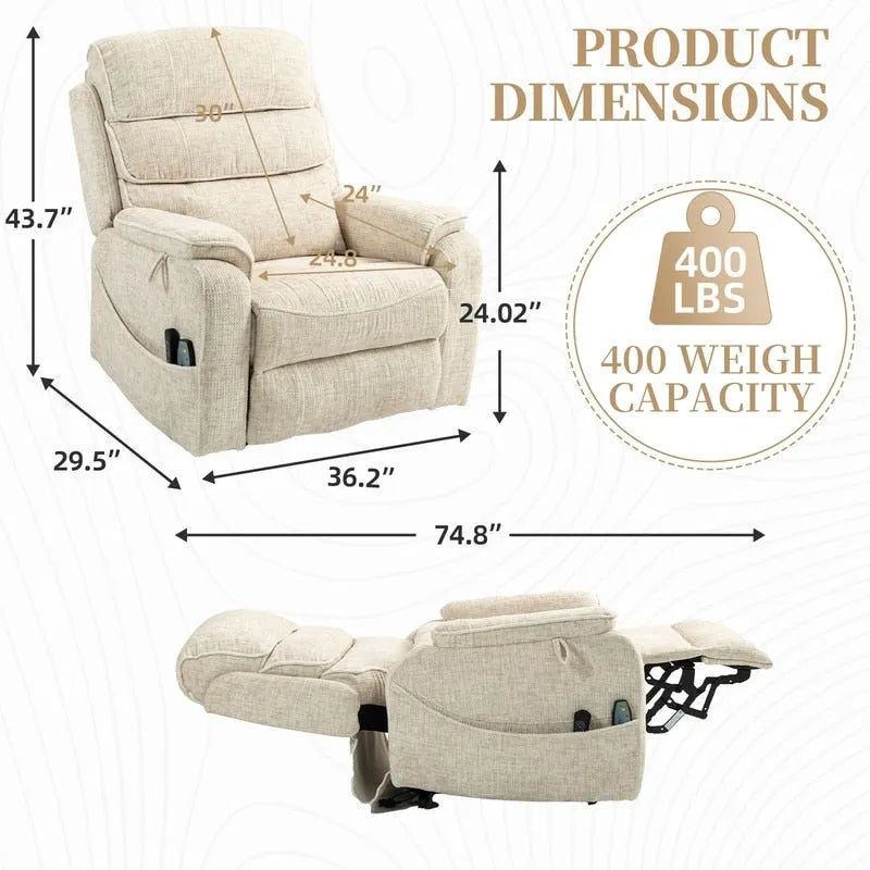 Fauteuil inclinable électrique double moteur version de luxe, position couchée 190 cm, 100 % polyester, message/chauffage, montage facile