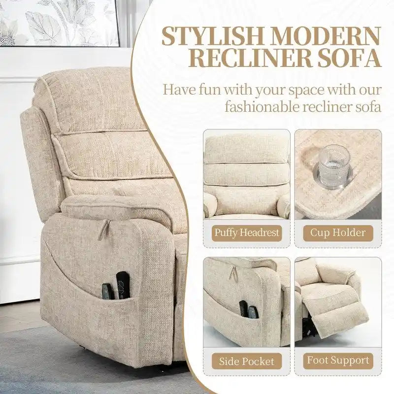 Fauteuil inclinable électrique double moteur version de luxe, position couchée 190 cm, 100 % polyester, message/chauffage, montage facile