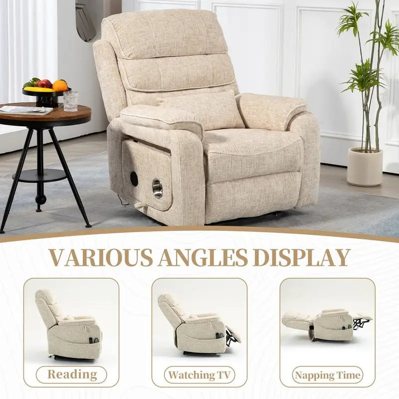 Fauteuil inclinable électrique double moteur version de luxe, position couchée 190 cm, 100 % polyester, message/chauffage, montage facile