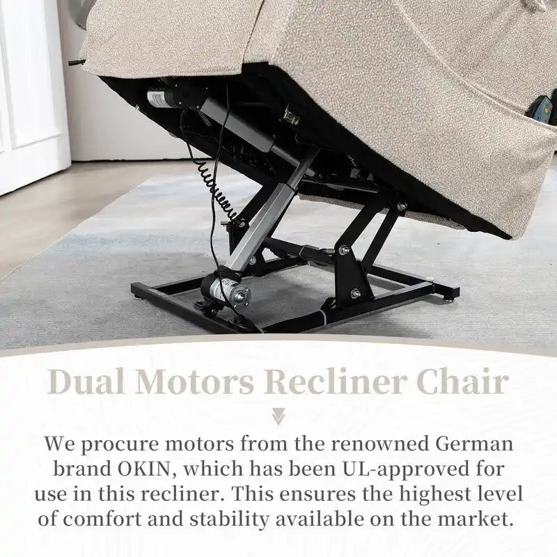 Fauteuil inclinable électrique double moteur version de luxe, position couchée 190 cm, 100 % polyester, message/chauffage, montage facile