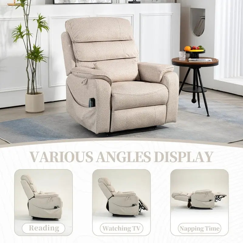 Fauteuil inclinable électrique double moteur version de luxe, position couchée 190 cm, 100 % polyester, message/chauffage, montage facile