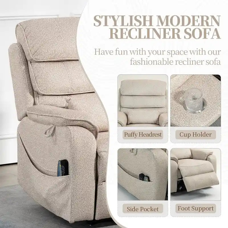Fauteuil inclinable électrique double moteur version de luxe, position couchée 190 cm, 100 % polyester, message/chauffage, montage facile