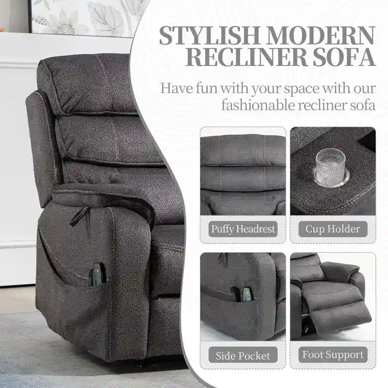 Fauteuil inclinable électrique double moteur version de luxe, position couchée 190 cm, 100 % polyester, message/chauffage, montage facile