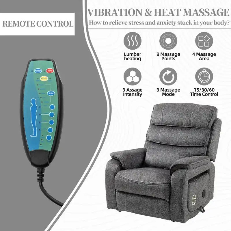 Fauteuil inclinable électrique double moteur version de luxe, position couchée 190 cm, 100 % polyester, message/chauffage, montage facile