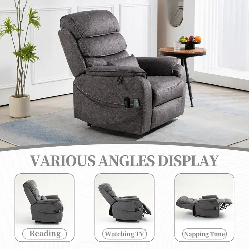 Fauteuil inclinable électrique double moteur version de luxe, position couchée 190 cm, 100 % polyester, message/chauffage, montage facile