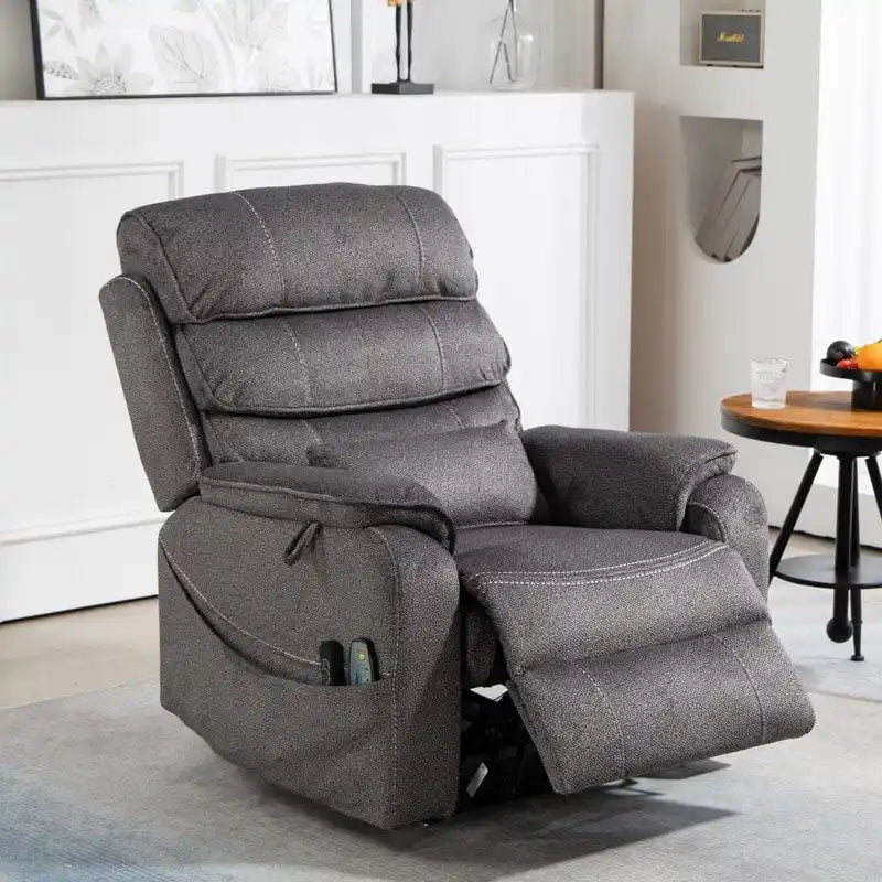 Fauteuil inclinable électrique double moteur version de luxe, position couchée 190 cm, 100 % polyester, message/chauffage, montage facile