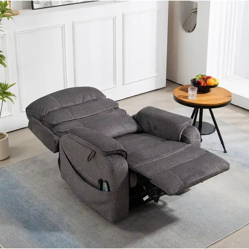 Fauteuil inclinable électrique double moteur version de luxe, position couchée 190 cm, 100 % polyester, message/chauffage, montage facile