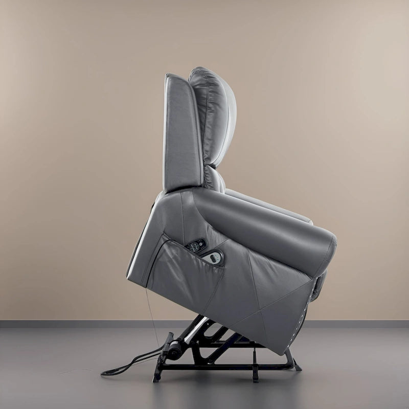 Fauteuil inclinable électrique de luxe en cuir respirant avec fonction releveur, chauffage et massage – Idéal pour l'aide aux personnes âgées