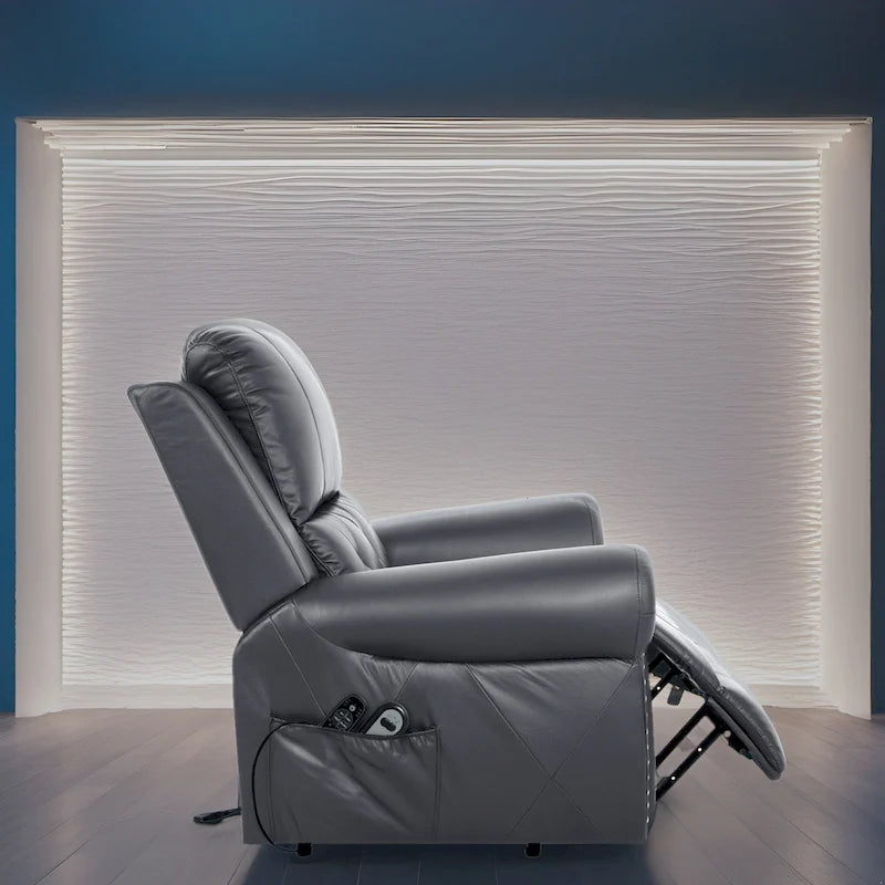 Fauteuil inclinable électrique de luxe en cuir respirant avec fonction releveur, chauffage et massage – Idéal pour l'aide aux personnes âgées