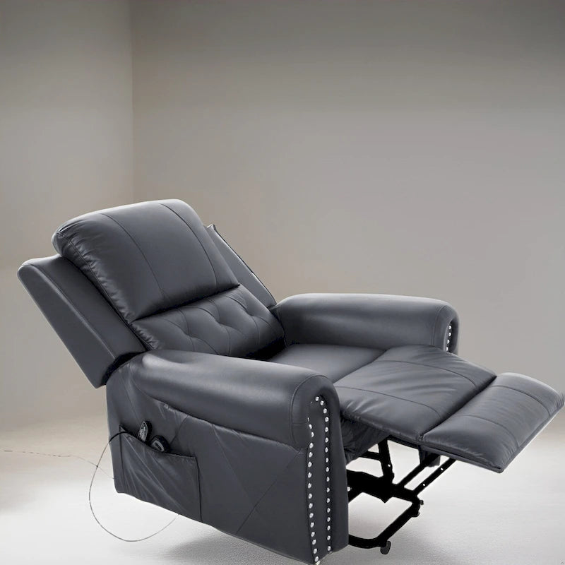 Fauteuil inclinable électrique de luxe en cuir respirant avec fonction releveur, chauffage et massage – Idéal pour l'aide aux personnes âgées