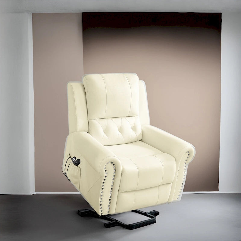 Fauteuil inclinable électrique de luxe en cuir respirant avec fonction releveur, chauffage et massage – Idéal pour l'aide aux personnes âgées
