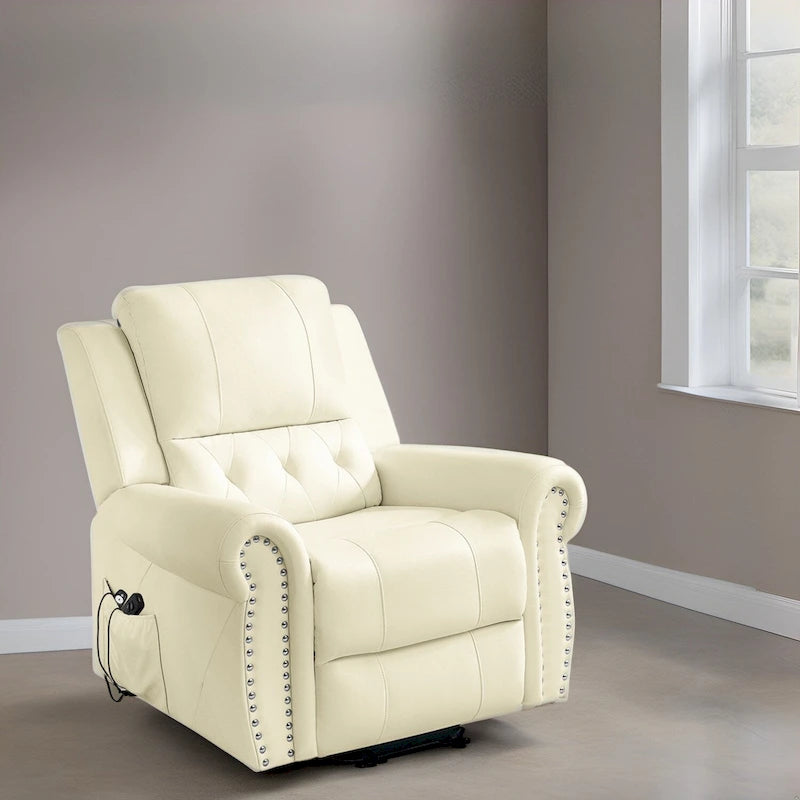 Fauteuil inclinable électrique de luxe en cuir respirant avec fonction releveur, chauffage et massage – Idéal pour l'aide aux personnes âgées