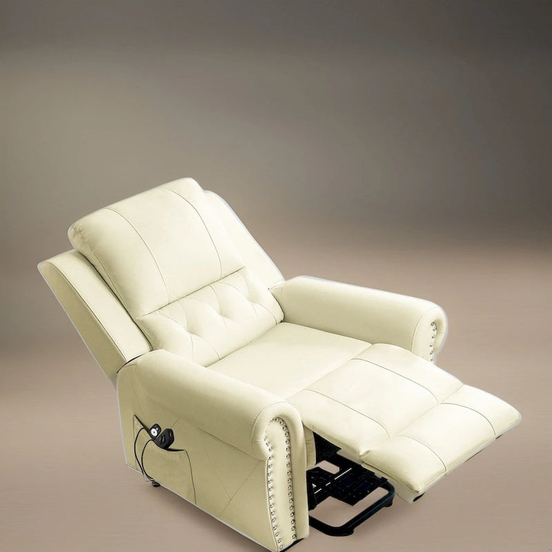 Fauteuil inclinable électrique de luxe en cuir respirant avec fonction releveur, chauffage et massage – Idéal pour l'aide aux personnes âgées