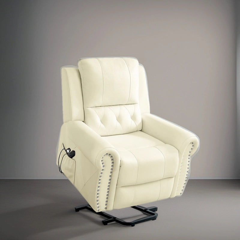 Fauteuil inclinable électrique de luxe en cuir respirant avec fonction releveur, chauffage et massage – Idéal pour l'aide aux personnes âgées