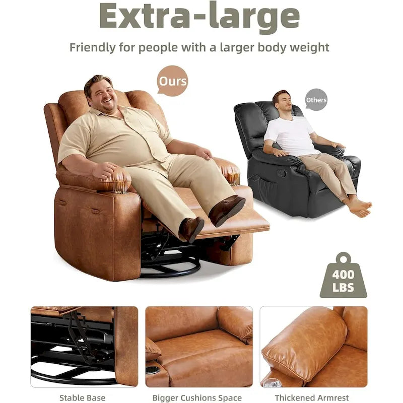 360 Swivel Oversized Recliner Chairs with Heat and Massage