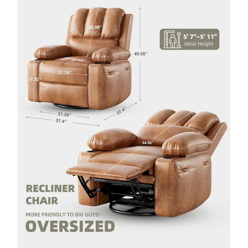 Fauteuils inclinables surdimensionnés pivotants à 360° avec fonctions de chauffage et de massage