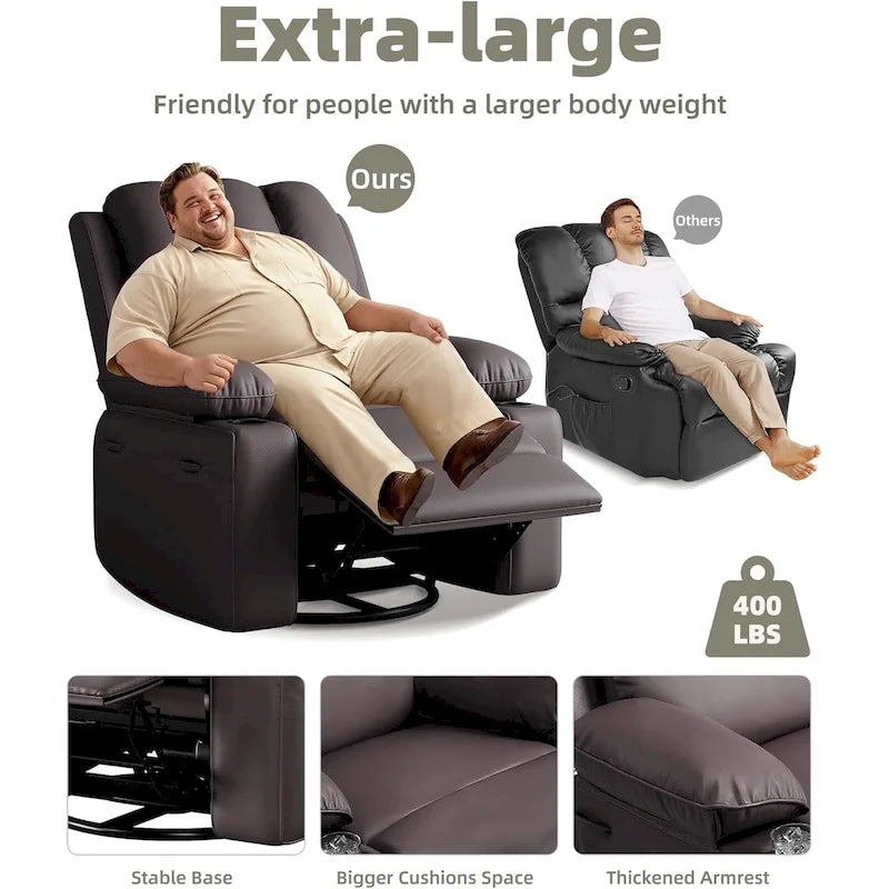 Fauteuils inclinables surdimensionnés pivotants à 360° avec fonctions de chauffage et de massage