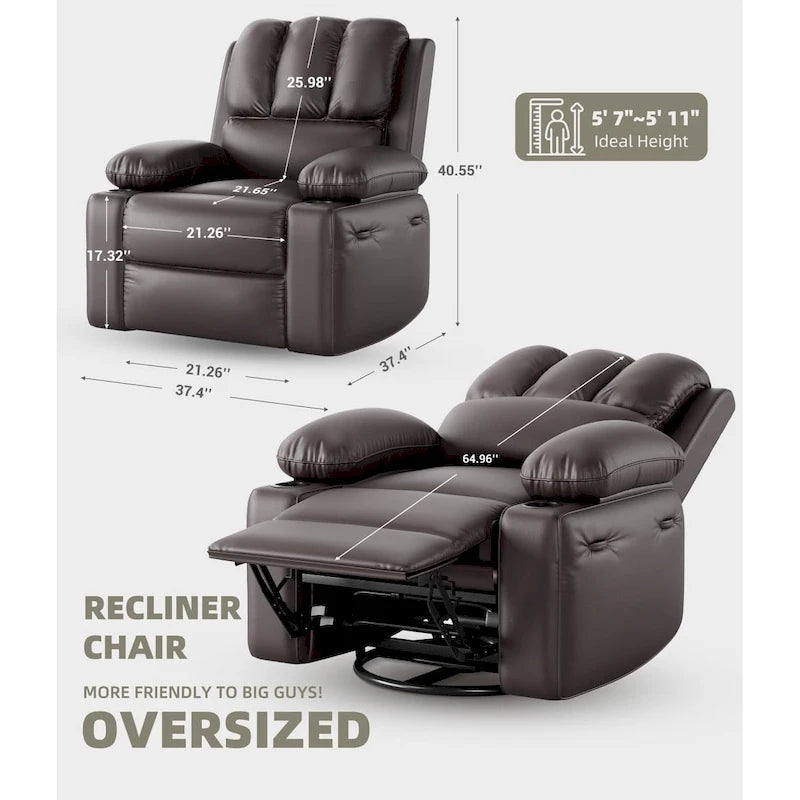 Fauteuils inclinables surdimensionnés pivotants à 360° avec fonctions de chauffage et de massage