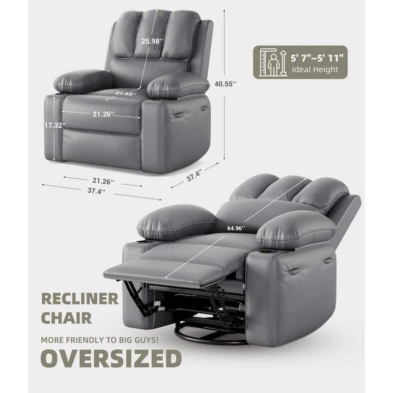 Fauteuils inclinables surdimensionnés pivotants à 360° avec fonctions de chauffage et de massage