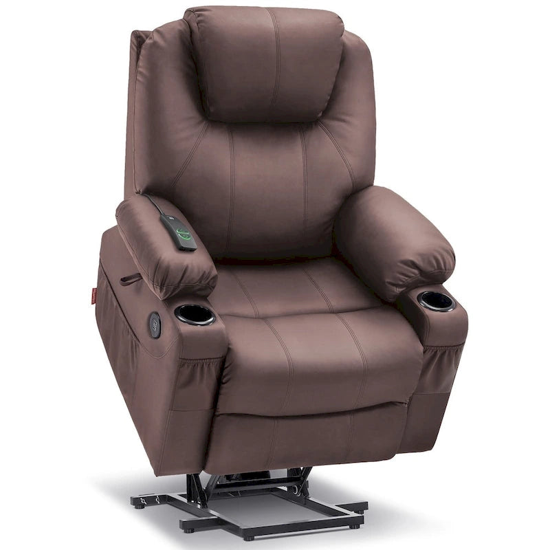Fauteuil inclinable électrique grand format en cuir MCombo avec massage, chauffage, porte-gobelets, repose-pieds étendu, cuir 7516