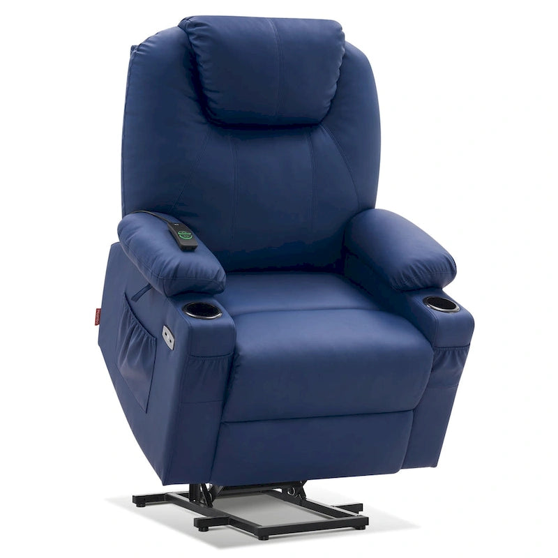 Fauteuil inclinable électrique grand format en cuir MCombo avec massage, chauffage, porte-gobelets, repose-pieds étendu, cuir 7516