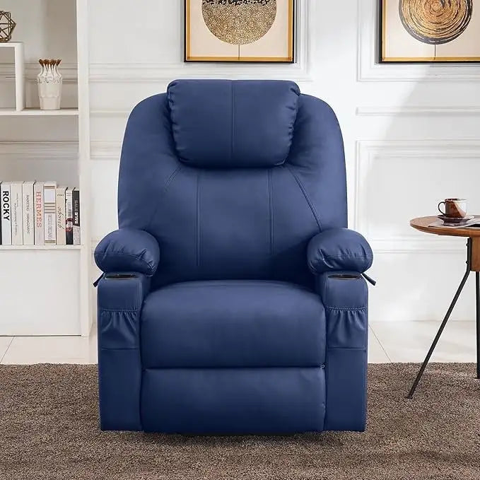 Fauteuil inclinable électrique grand format en cuir MCombo avec massage, chauffage, porte-gobelets, repose-pieds étendu, cuir 7516