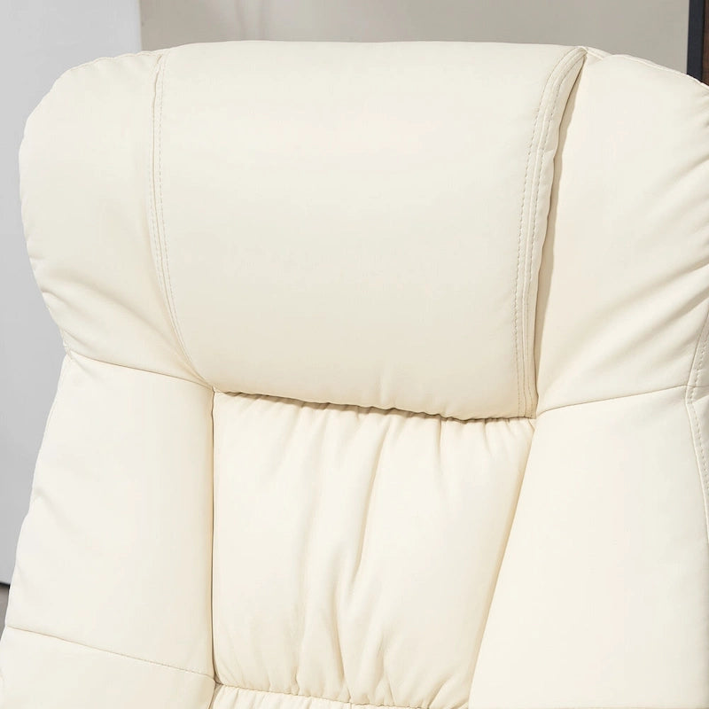 Fauteuil de relaxation réglable en cuir PU pivotant, dossier haut rembourré avec pouf et base en bois