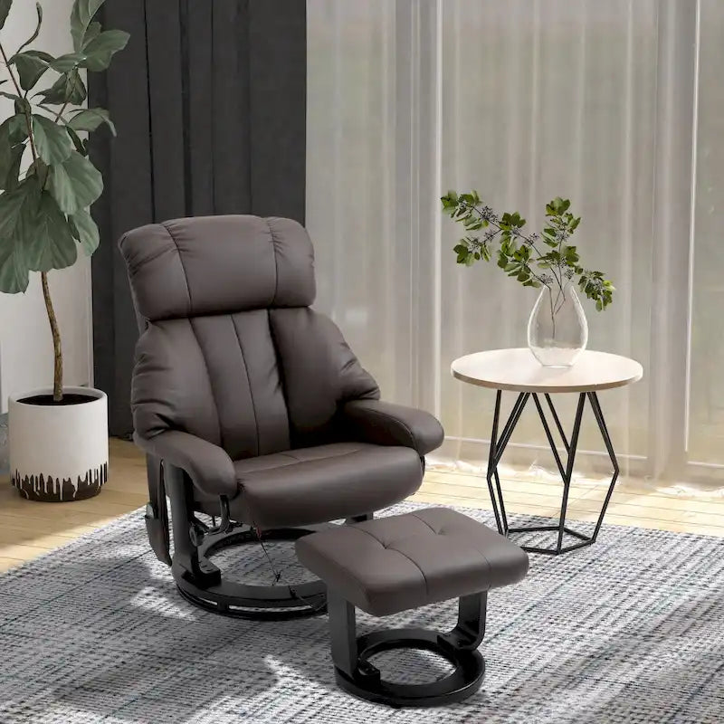 Fauteuil inclinable de massage pivotant à 360° en cuir PU avec inclinaison à 145°, repose-pieds, télécommande et poche latérale