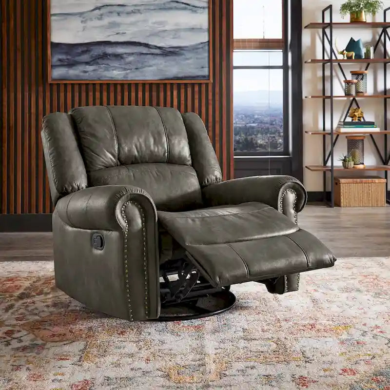 Fauteuil inclinable, pivotant et coulissant Monroe en microfibre polie avec clous décoratifs par iNSPIRE Q Classic