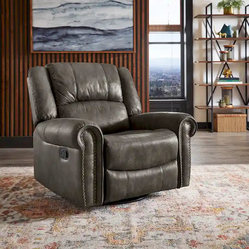 Fauteuil inclinable, pivotant et coulissant Monroe en microfibre polie avec clous décoratifs par iNSPIRE Q Classic