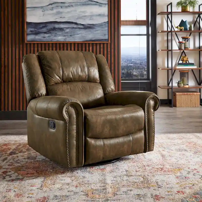Fauteuil inclinable, pivotant et coulissant Monroe en microfibre polie avec clous décoratifs par iNSPIRE Q Classic