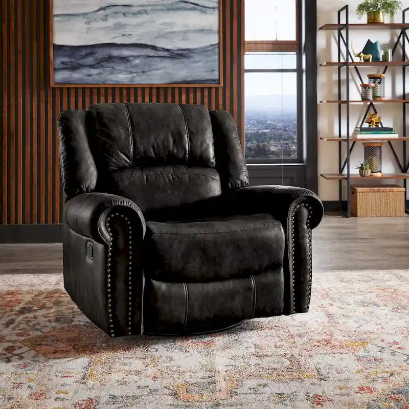 Fauteuil inclinable, pivotant et coulissant Monroe en microfibre polie avec clous décoratifs par iNSPIRE Q Classic
