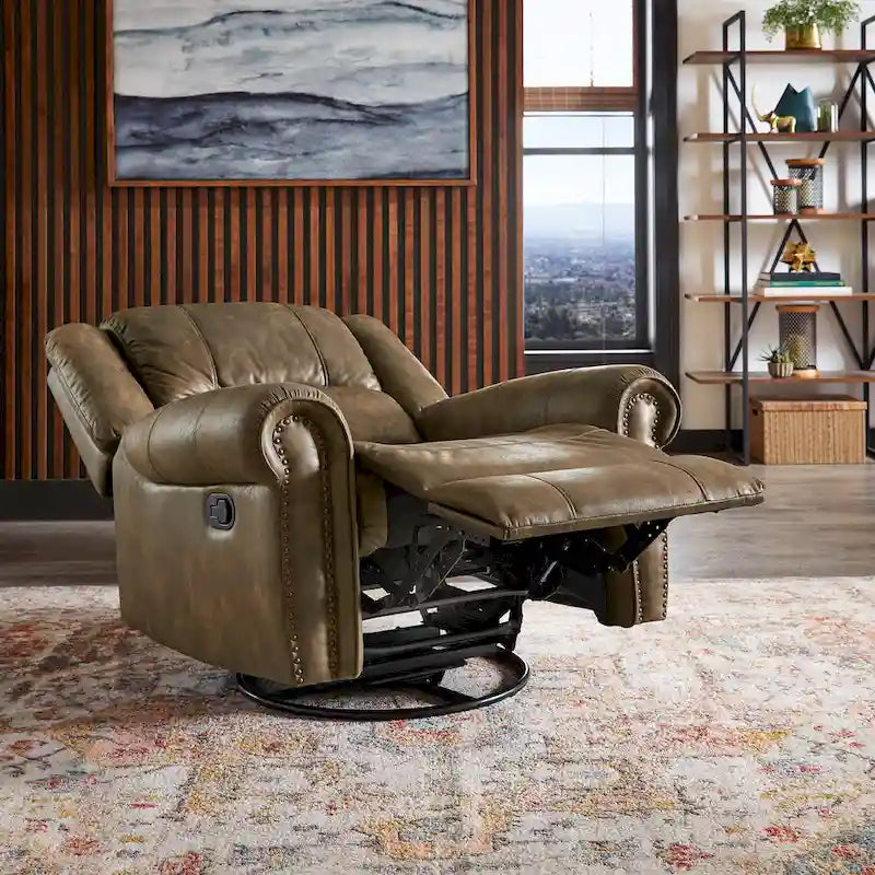 Fauteuil inclinable, pivotant et coulissant Monroe en microfibre polie avec clous décoratifs par iNSPIRE Q Classic