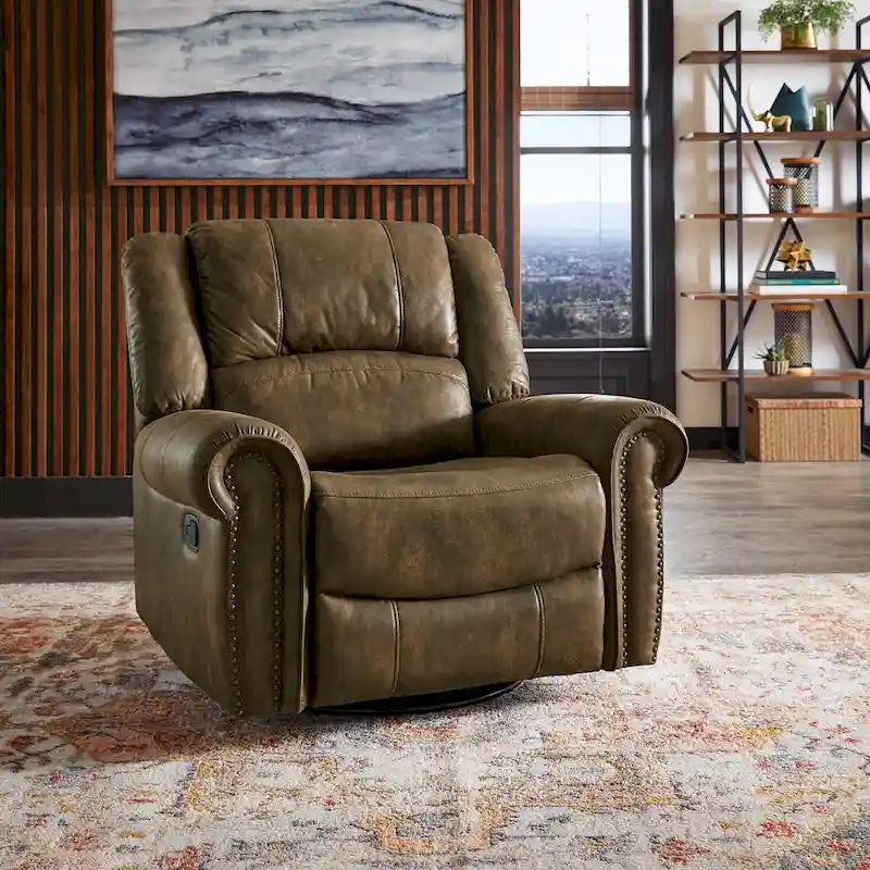 Fauteuil inclinable, pivotant et coulissant Monroe en microfibre polie avec clous décoratifs par iNSPIRE Q Classic