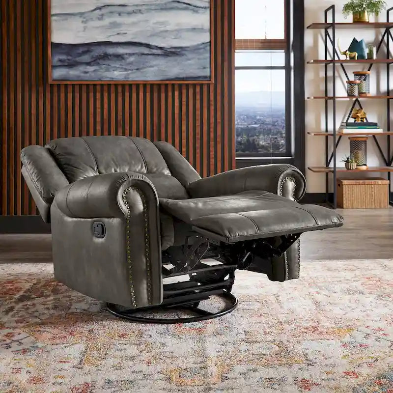 Fauteuil inclinable, pivotant et coulissant Monroe en microfibre polie avec clous décoratifs par iNSPIRE Q Classic