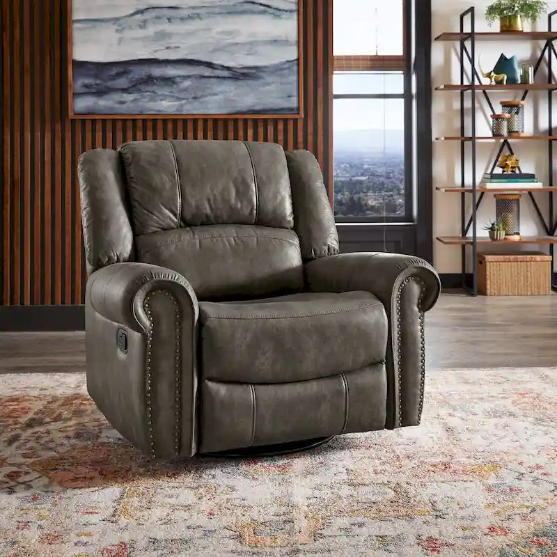 Fauteuil inclinable, pivotant et coulissant Monroe en microfibre polie avec clous décoratifs par iNSPIRE Q Classic