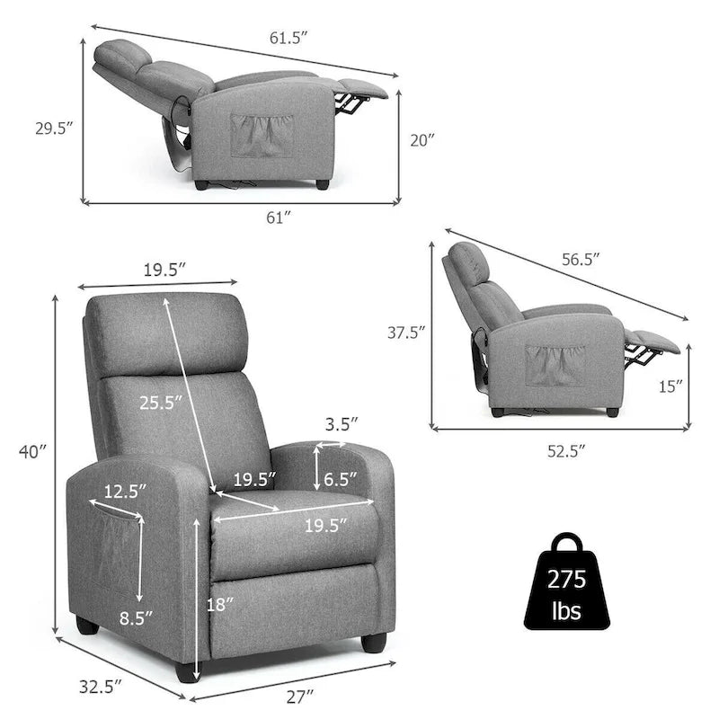 Fauteuil inclinable de massage Gymax, canapé simple, siège rembourré avec repose-pieds