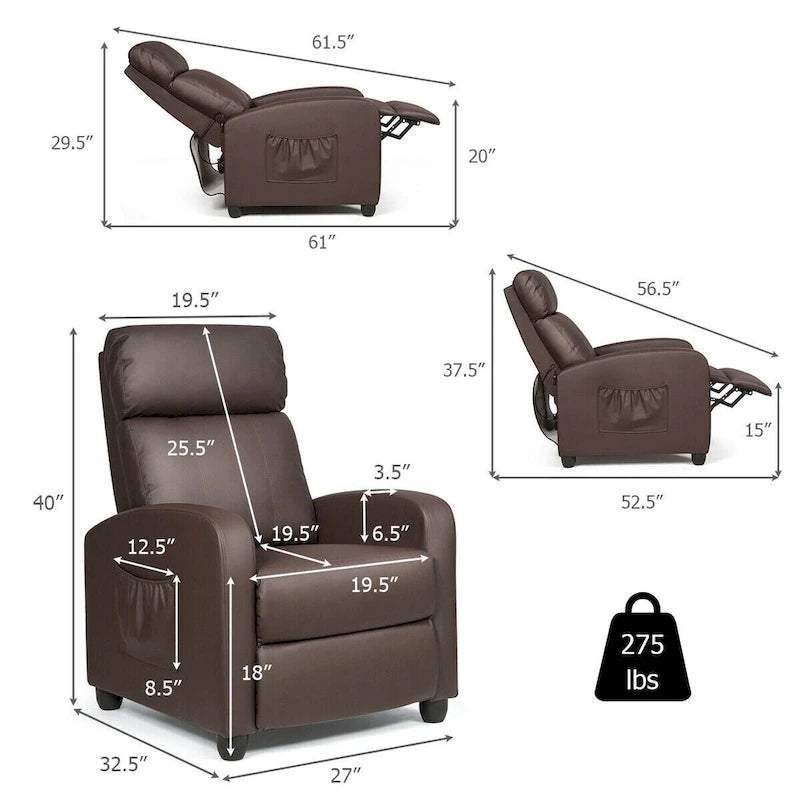 Fauteuil inclinable de massage Gymax, canapé simple, siège rembourré avec repose-pieds