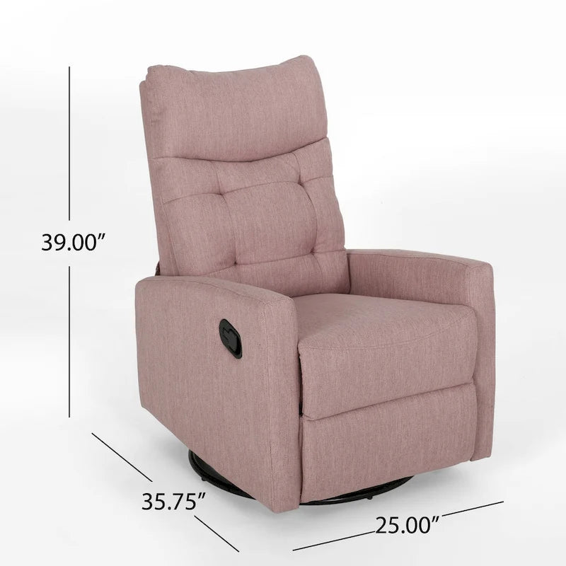 Fauteuil inclinable planeur à bascule avec fonction pivotante, tissu capitonné rose poudré