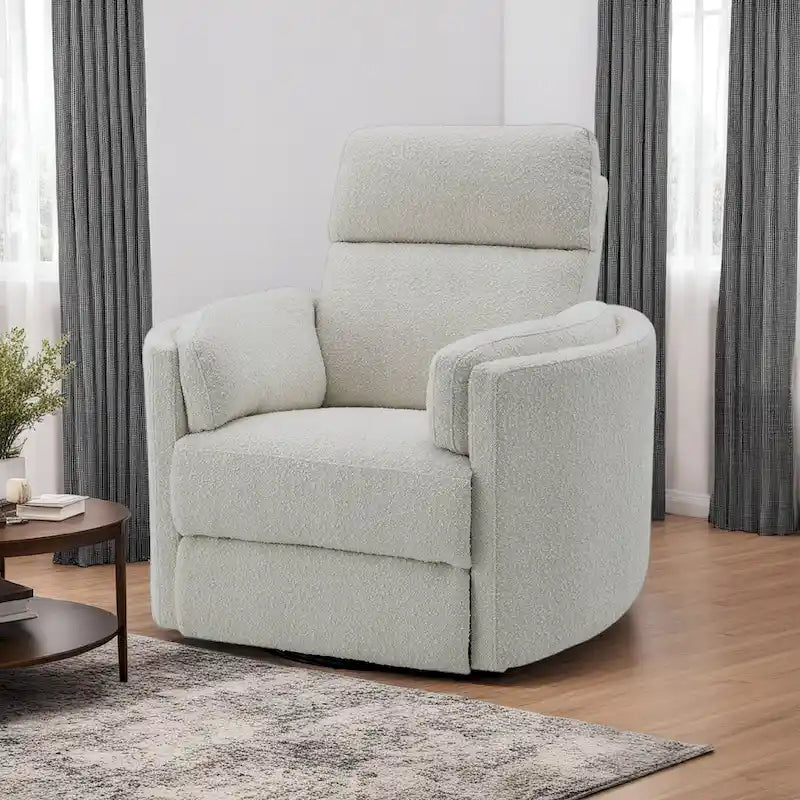 Fauteuil inclinable pivotant Siri, bouclé beige moelleux, coussin doux