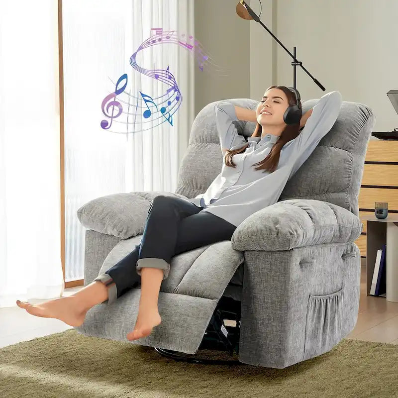 Fauteuil inclinable à bascule, fauteuil à bascule pivotant à 360° pour salon, fauteuil de nurserie rembourré en tissu avec poche latérale