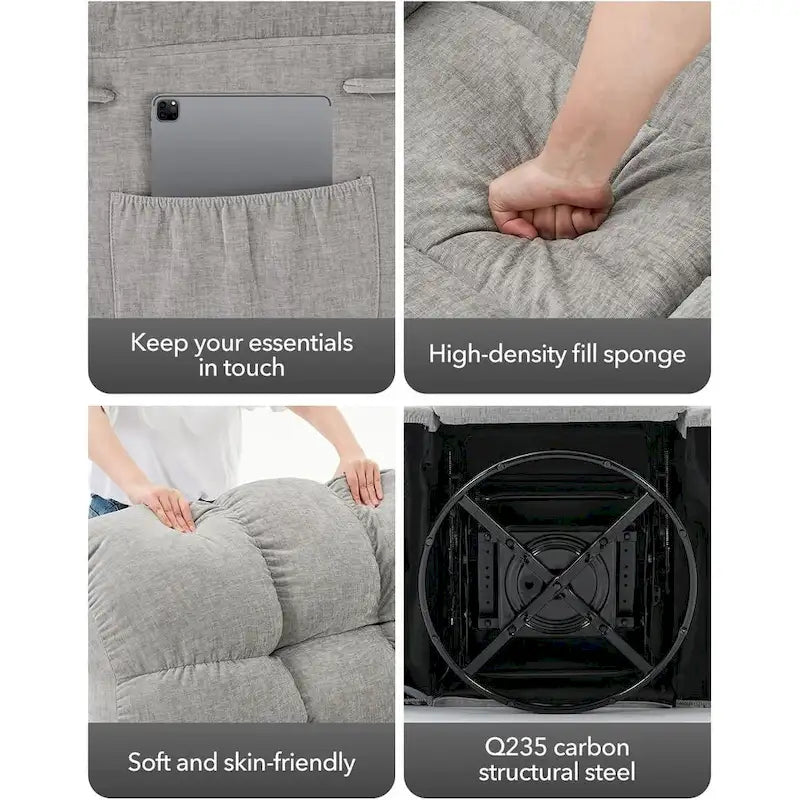 Fauteuil inclinable à bascule, fauteuil à bascule pivotant à 360° pour salon, fauteuil de nurserie rembourré en tissu avec poche latérale