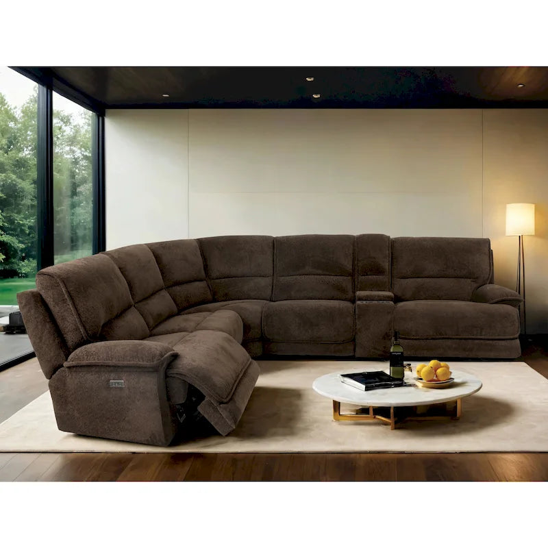 Meubles d'Amérique Sectionnel inclinable Renic moderne marron foncé avec console et ports USB