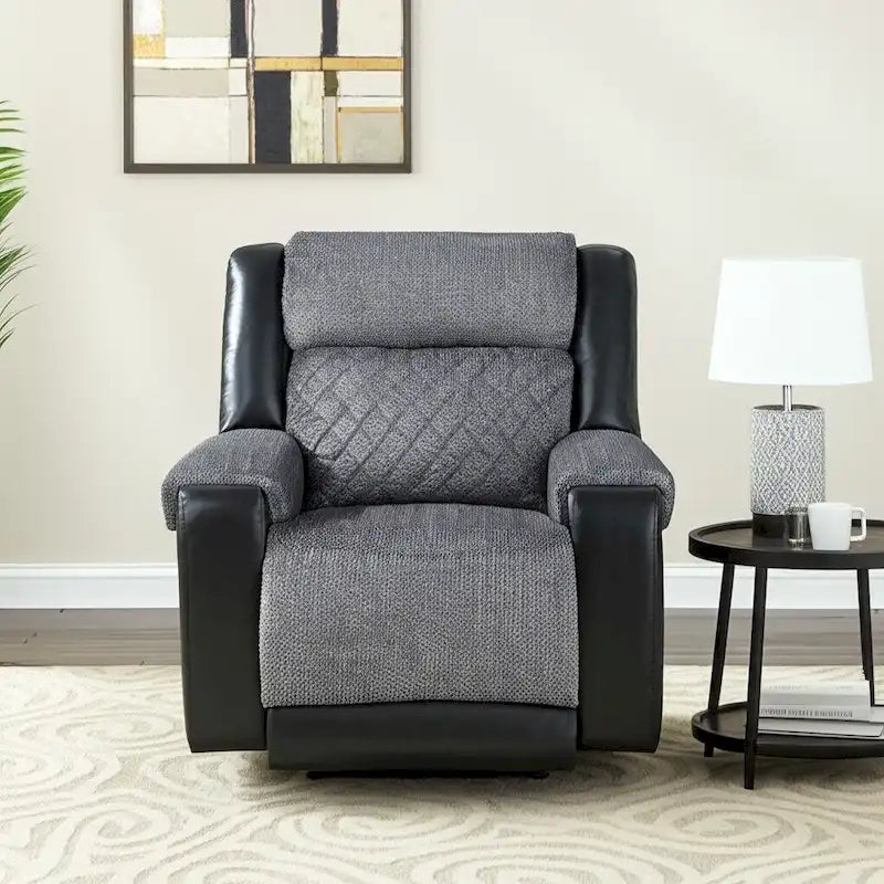 HomeRoots Fauteuil inclinable manuel en Faux Cuir et Tissu Noir et Gris 39