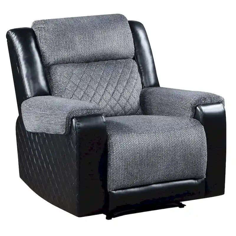 HomeRoots Fauteuil inclinable manuel en Faux Cuir et Tissu Noir et Gris 39