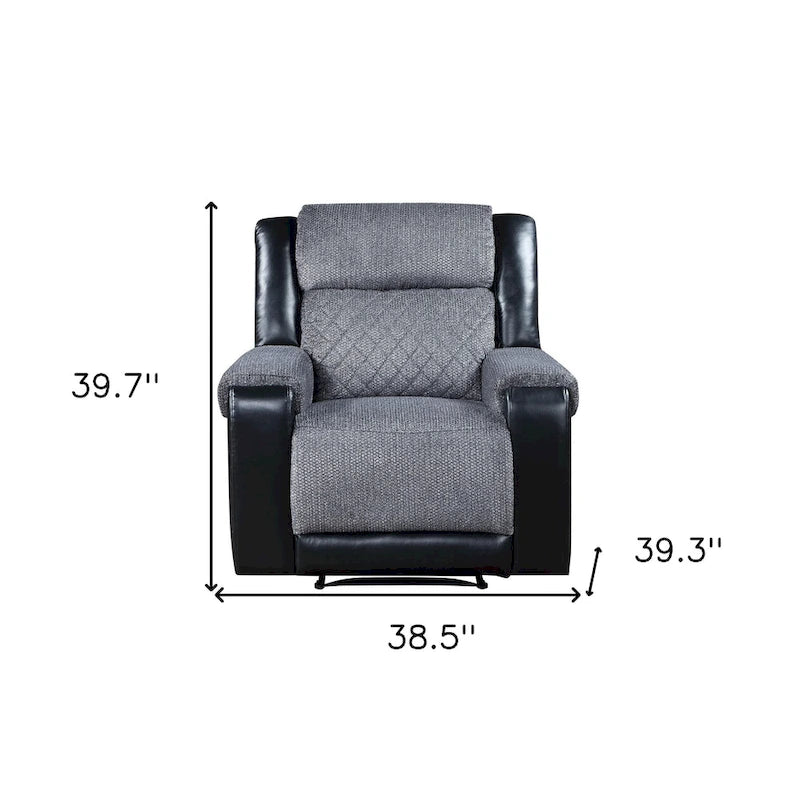 HomeRoots Fauteuil inclinable manuel en Faux Cuir et Tissu Noir et Gris 39